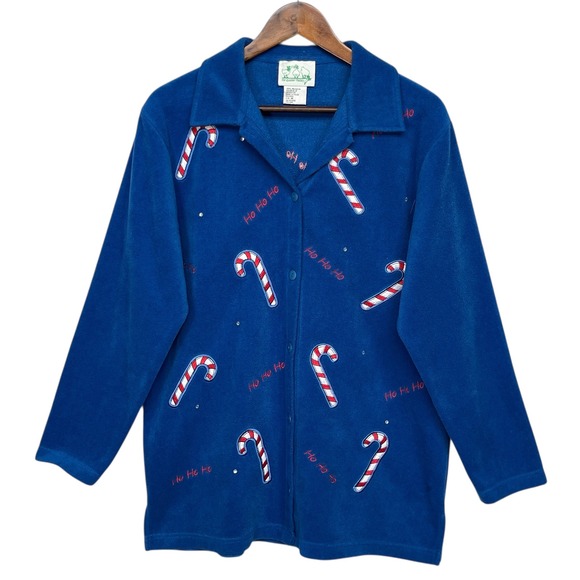 The Quacker Factory Christmas Candy Cane Fleece Cardigan Holiday Size M - Picture 1 of 7